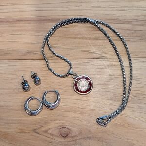 Silver and Red Jewelry Set